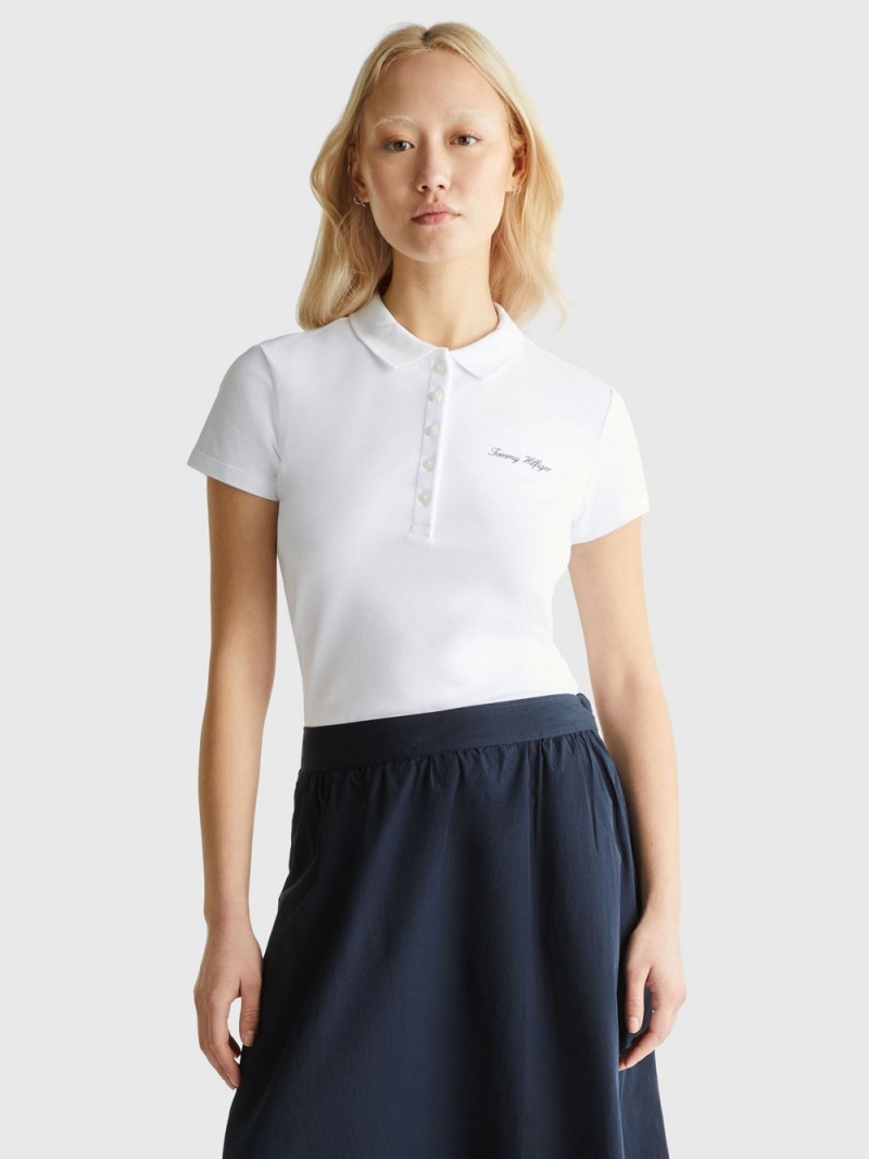 Tommy Hilfiger Slim Script Piketröja Dam Vita | 792-LMHDXY