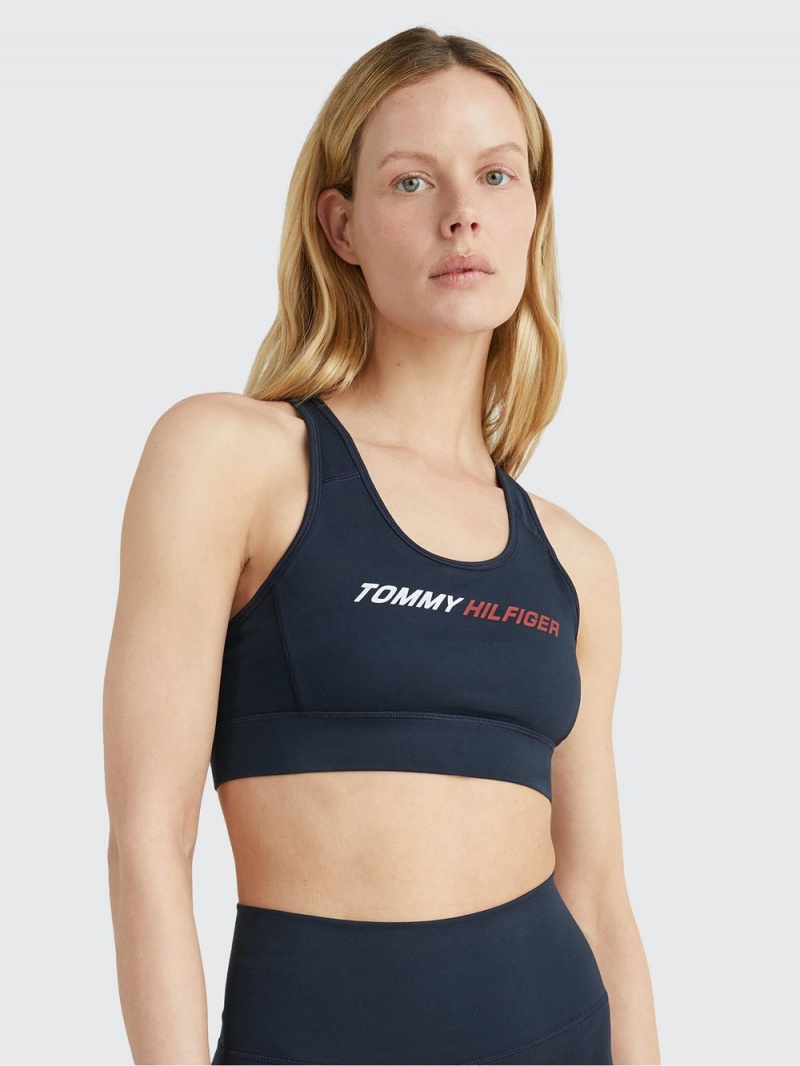 Tommy Hilfiger Sport Logo Medium Support BH Dam Marinblå | 680-YAUIEK