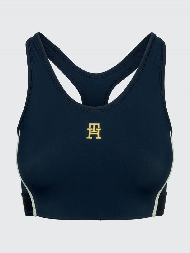 Tommy Hilfiger Sport Monogram Medium Support Sculpting BH Dam Marinblå | 039-XORSQJ