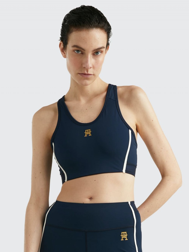 Tommy Hilfiger Sport Monogram Medium Support Sculpting BH Dam Marinblå | 039-XORSQJ