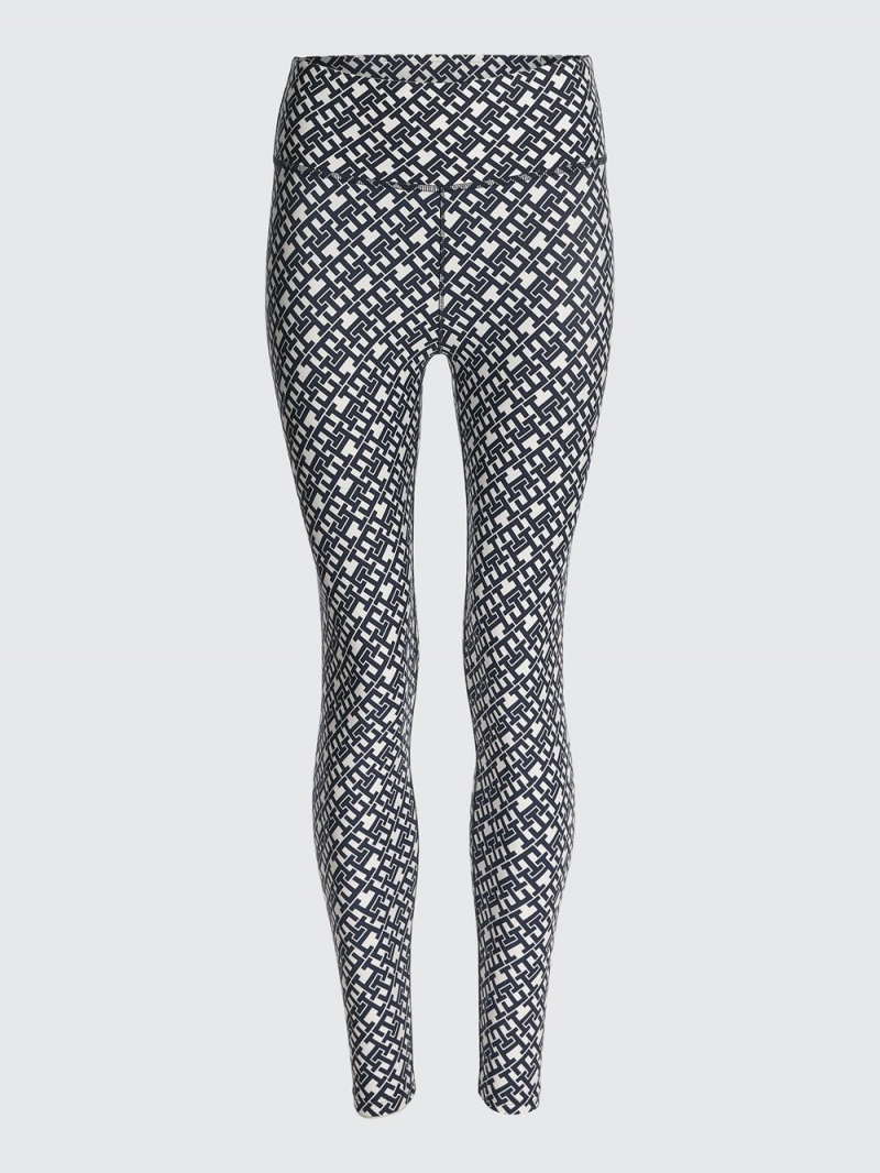 Tommy Hilfiger Sport Monogram Print Full Length Leggings Dam Svarta Vita | 293-KFRBZD