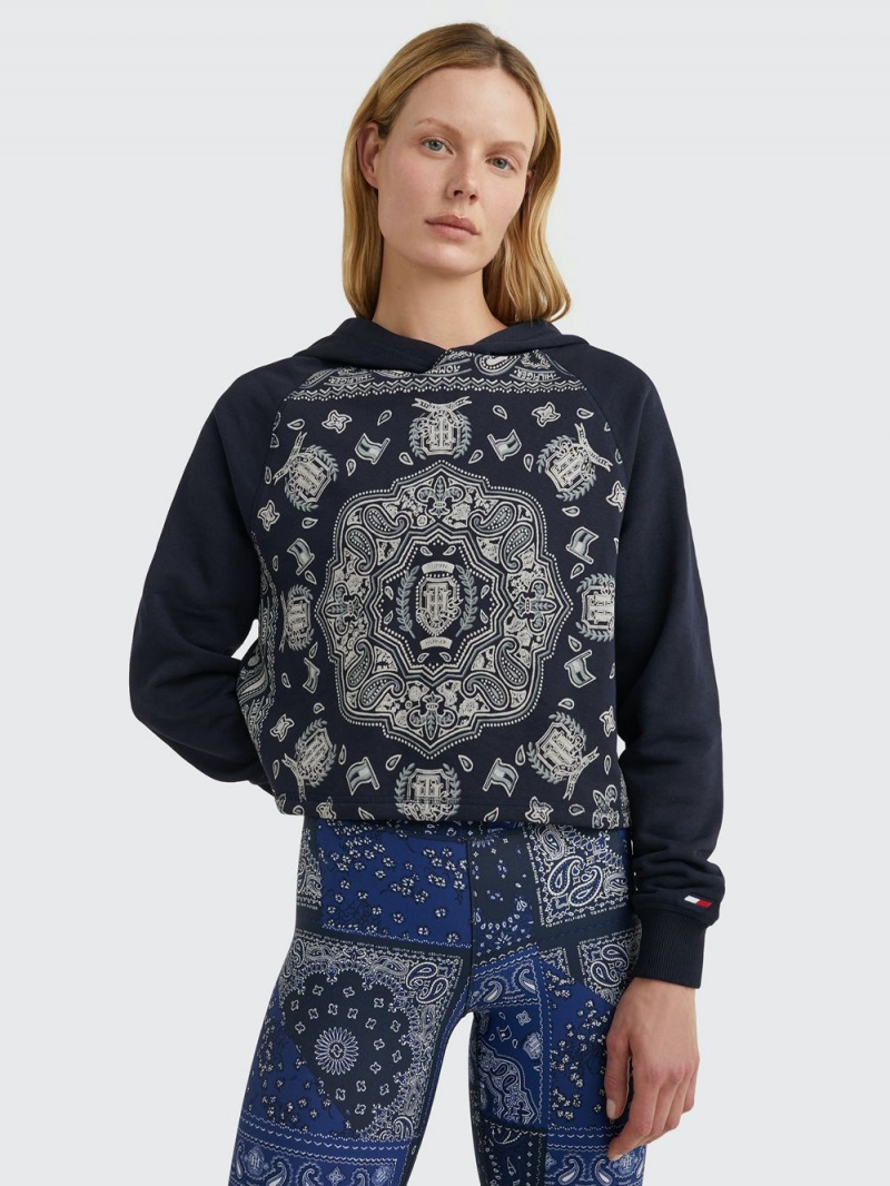 Tommy Hilfiger Sport Printed Terry Hoodie Dam Blå | 904-IVNTWQ