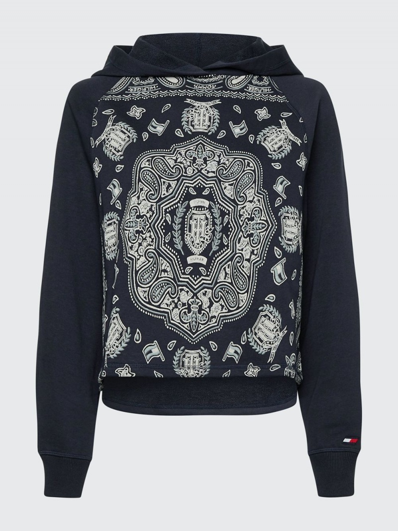 Tommy Hilfiger Sport Printed Terry Hoodie Dam Blå | 904-IVNTWQ