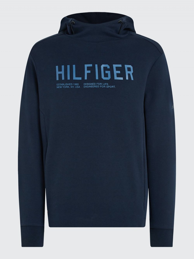 Tommy Hilfiger Sport Tryck Vanliga Fit Hoodie Herr Marinblå | 943-ZOHWBL