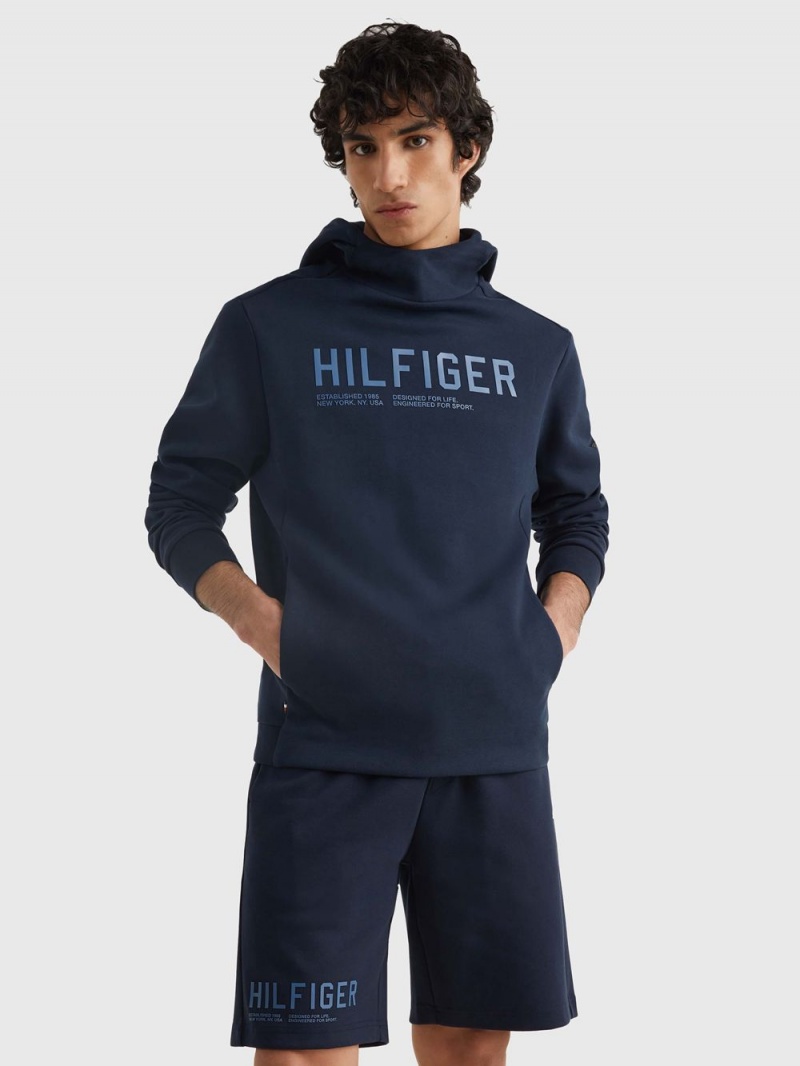 Tommy Hilfiger Sport Tryck Vanliga Fit Hoodie Herr Marinblå | 943-ZOHWBL