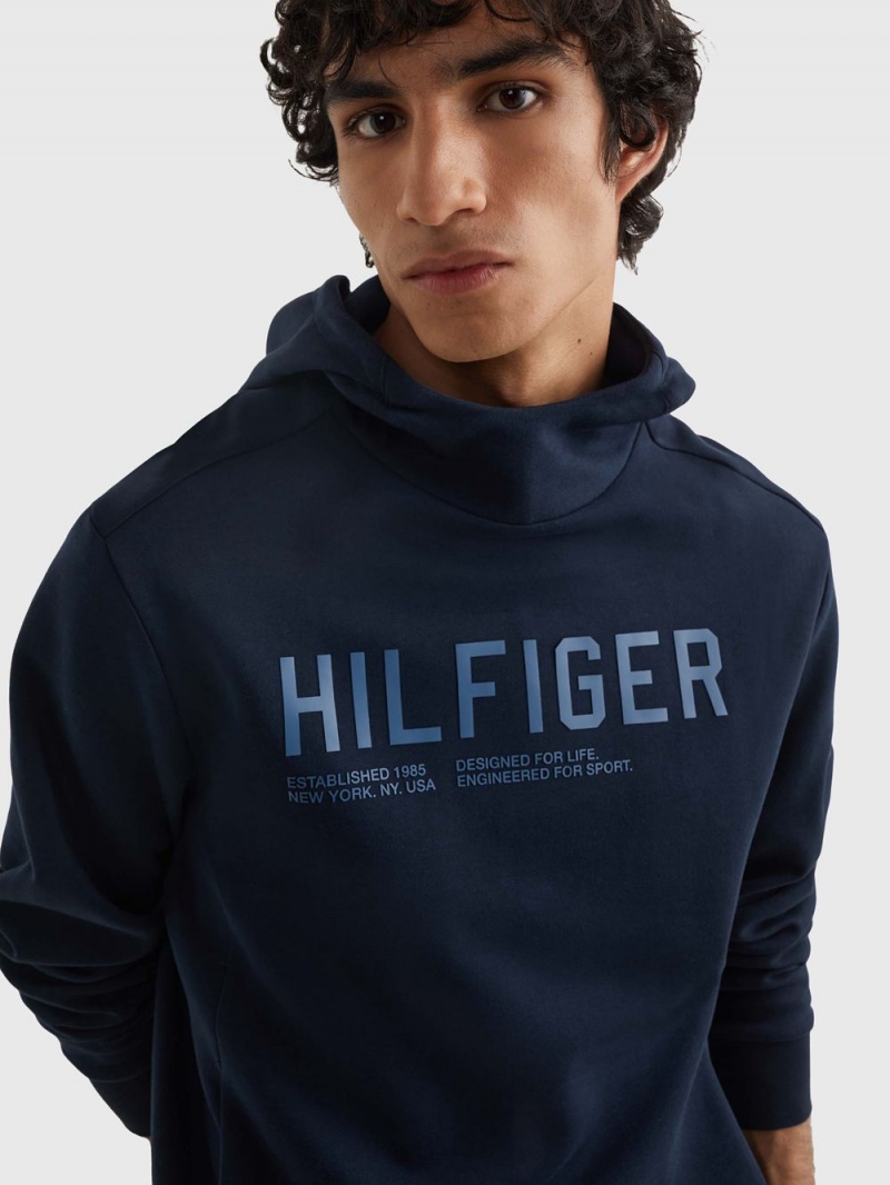 Tommy Hilfiger Sport Tryck Vanliga Fit Hoodie Herr Marinblå | 943-ZOHWBL