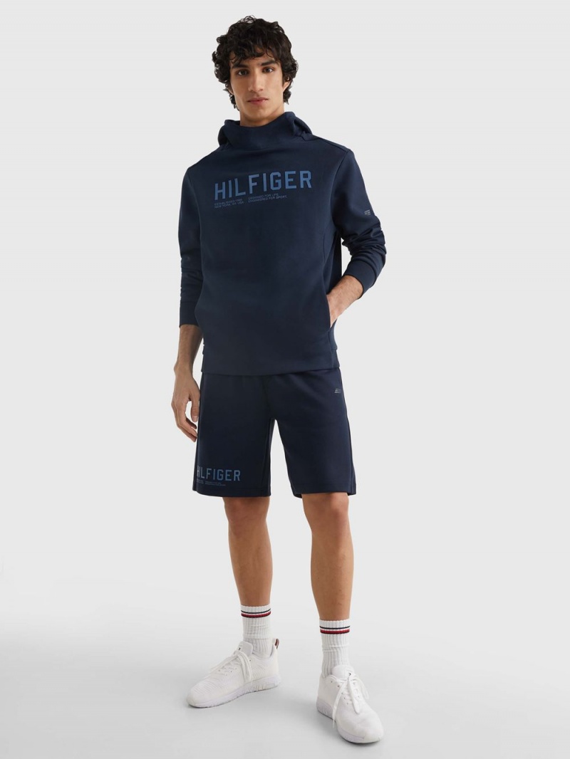 Tommy Hilfiger Sport Tryck Vanliga Fit Hoodie Herr Marinblå | 943-ZOHWBL