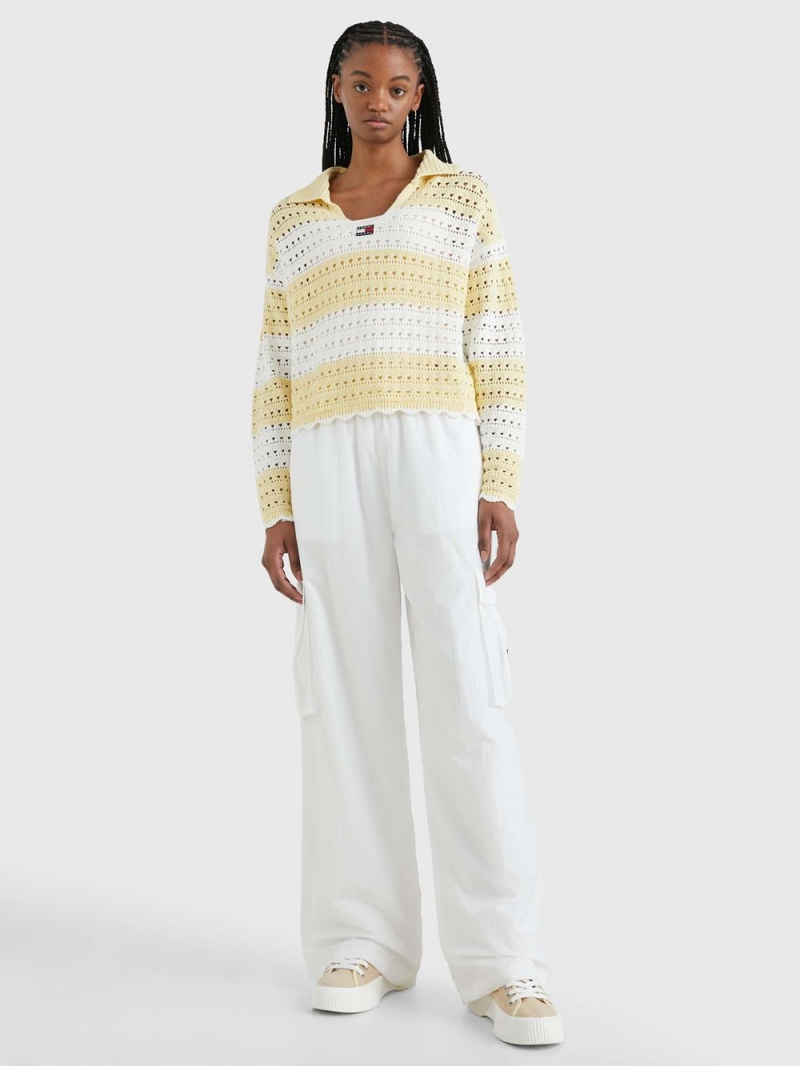 Tommy Hilfiger Stripe Crochet Jumpers Dam Citron Vita | 340-MNJLWD