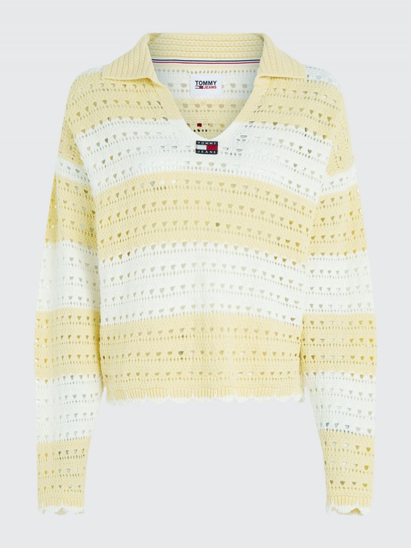 Tommy Hilfiger Stripe Crochet Jumpers Dam Citron Vita | 340-MNJLWD