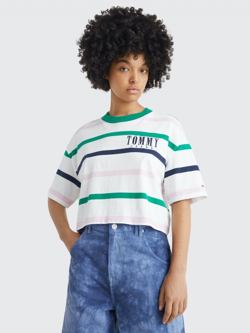 Tommy Hilfiger Stripe Cropped Oversized T-shirt Dam Olika Färger | 041-ZWNVTF