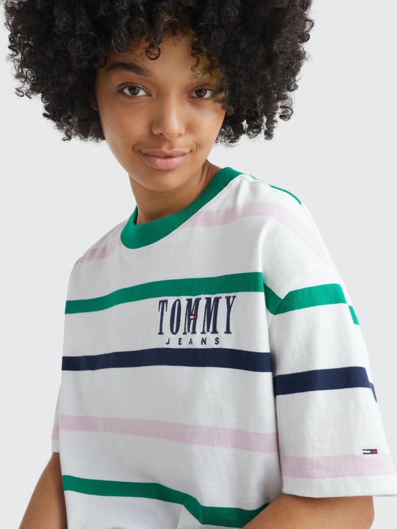 Tommy Hilfiger Stripe Cropped Oversized T-shirt Dam Olika Färger | 041-ZWNVTF