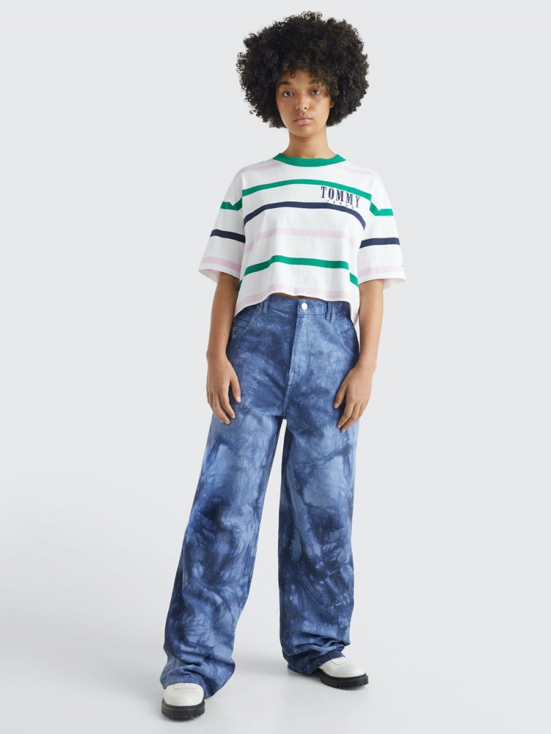 Tommy Hilfiger Stripe Cropped Oversized T-shirt Dam Olika Färger | 041-ZWNVTF