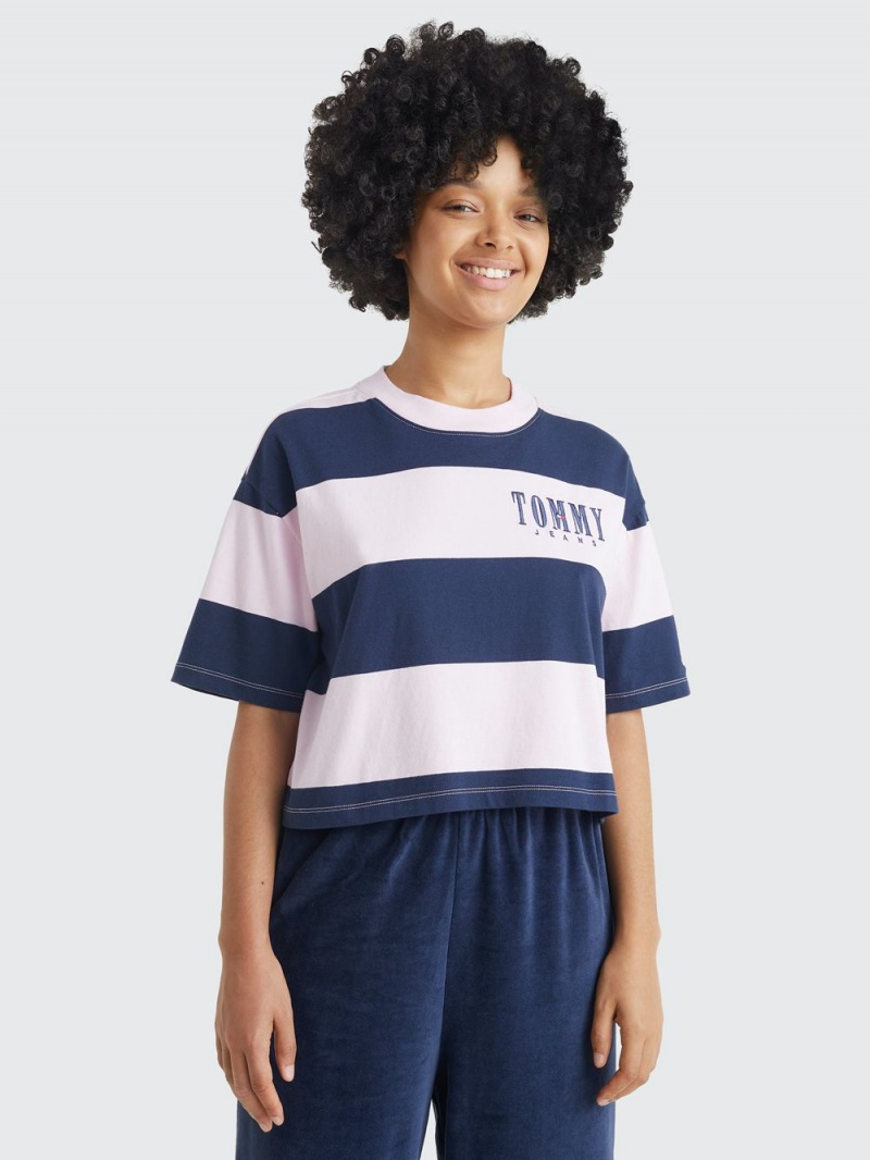 Tommy Hilfiger Stripe Cropped Oversized T-shirt Dam Olika Färger | 546-QWGKPD