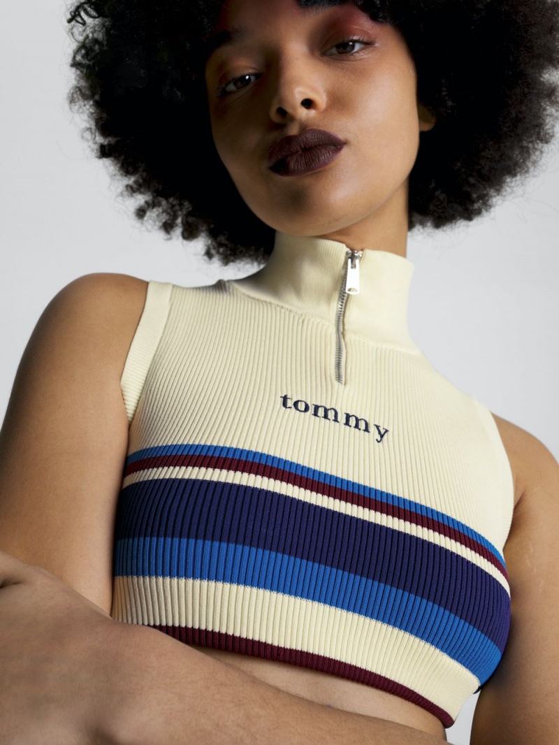 Tommy Hilfiger Stripe Half-Zip Stickad Racer Blast Dam Gula | 398-ACJKIR