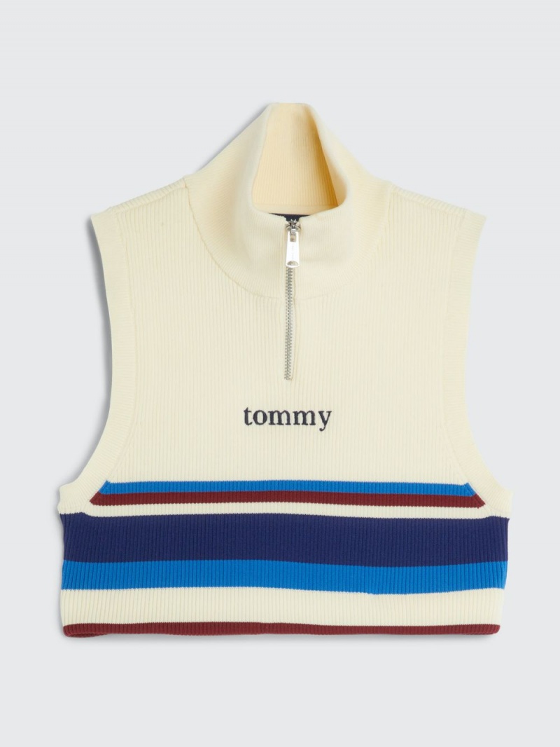 Tommy Hilfiger Stripe Half-Zip Stickad Racer Blast Dam Gula | 398-ACJKIR