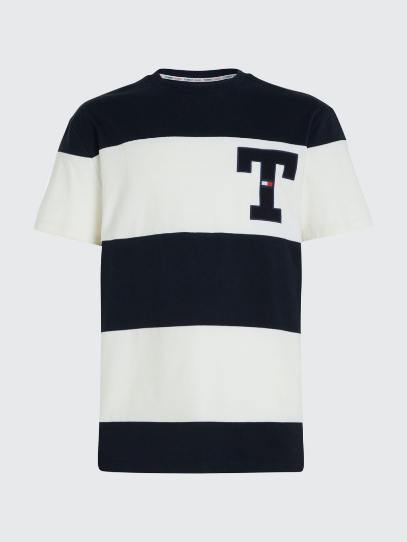 Tommy Hilfiger Stripe Klassiska Fit T-shirt Herr Marinblå Vita | 825-BUWXNT