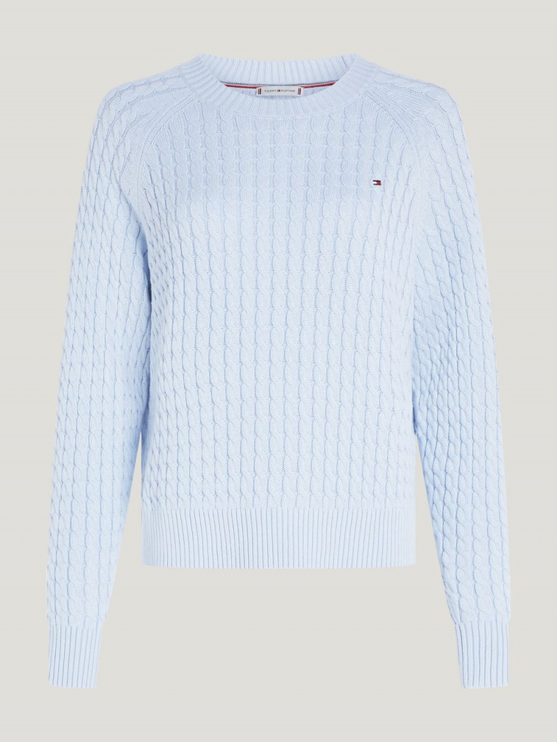 Tommy Hilfiger Stripe Mini Cable Knit Jumpers Dam Blå | 984-QYXOHW