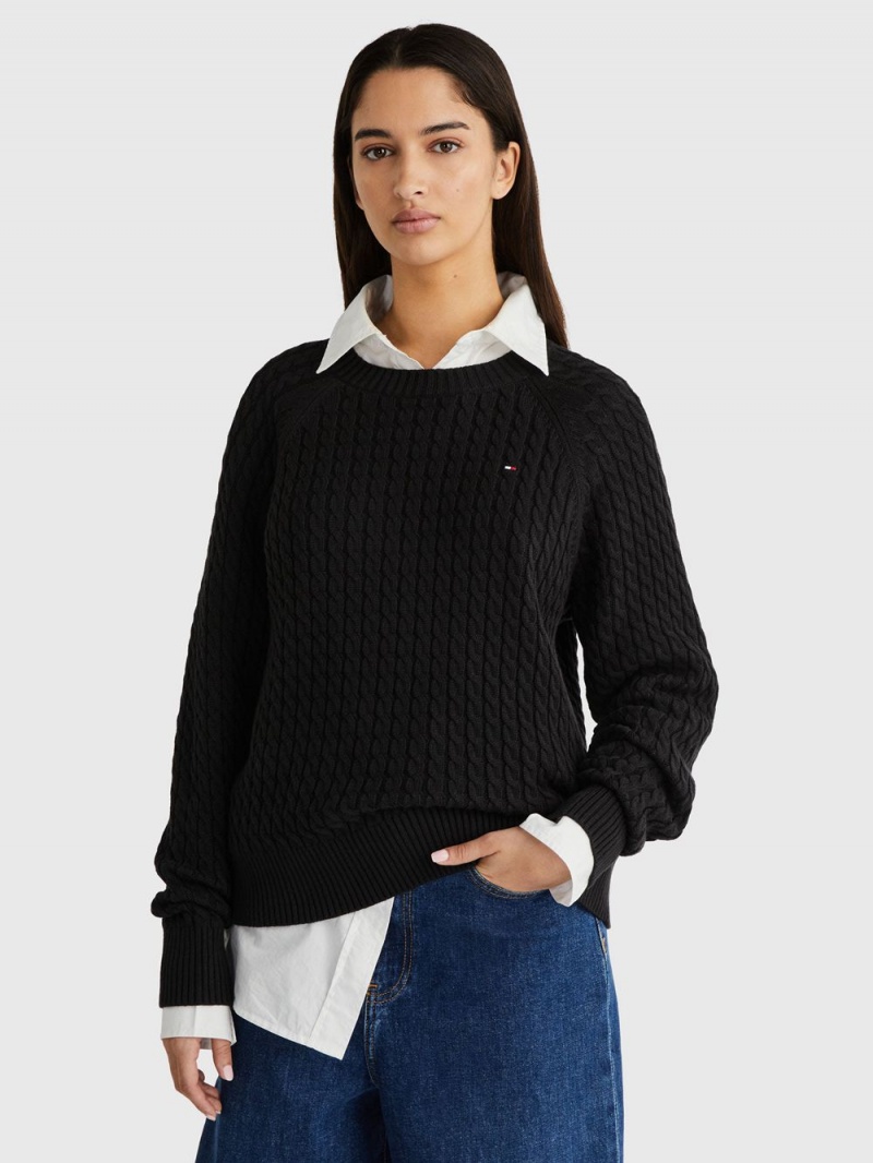 Tommy Hilfiger Stripe Mini Cable Knit Jumpers Dam Svarta | 106-JBAUQX