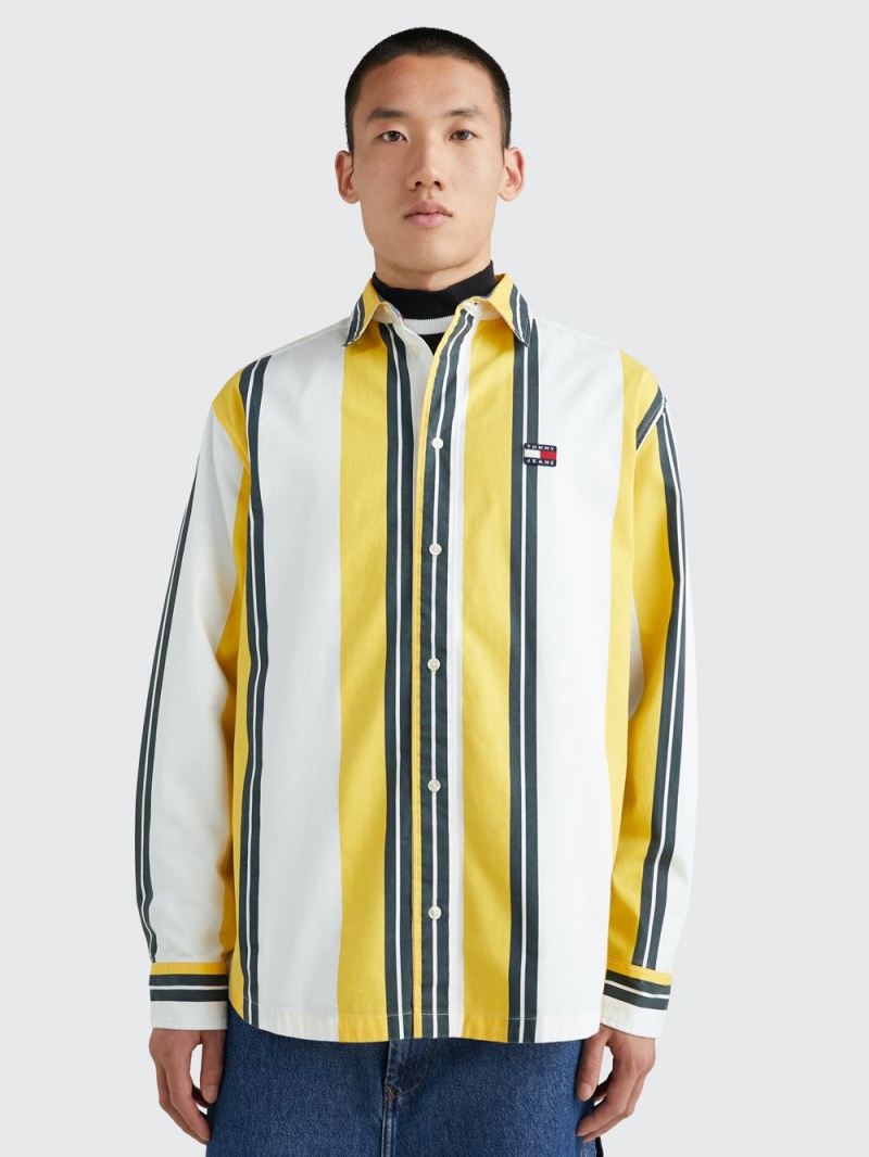 Tommy Hilfiger Stripe Oversized Fit Skjorta Herr Vita Gula | 198-DBLGVO