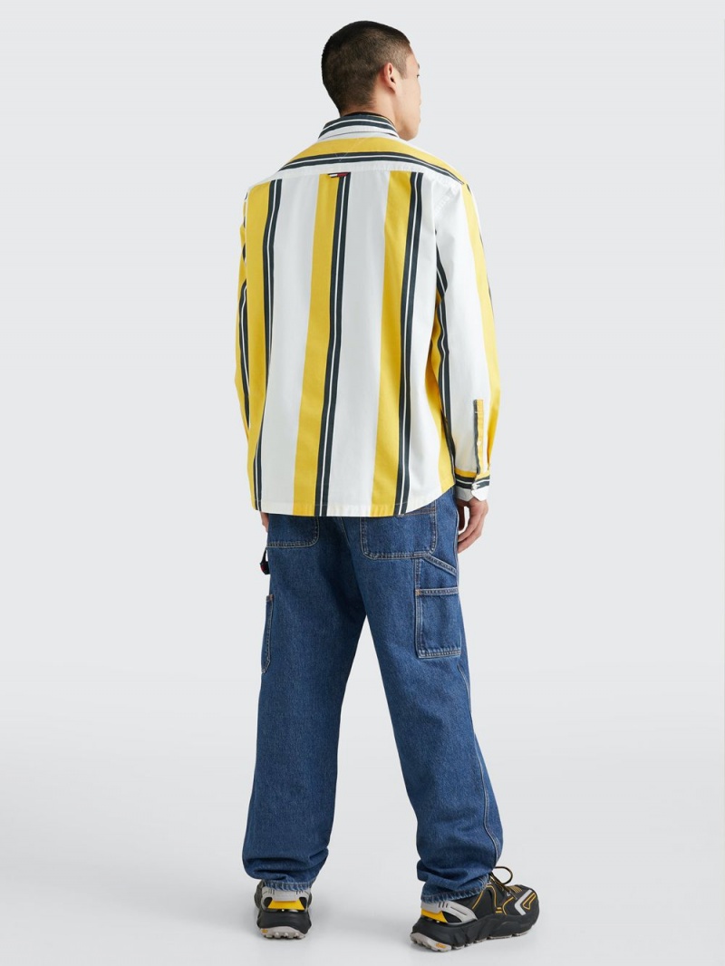 Tommy Hilfiger Stripe Oversized Fit Skjorta Herr Vita Gula | 198-DBLGVO