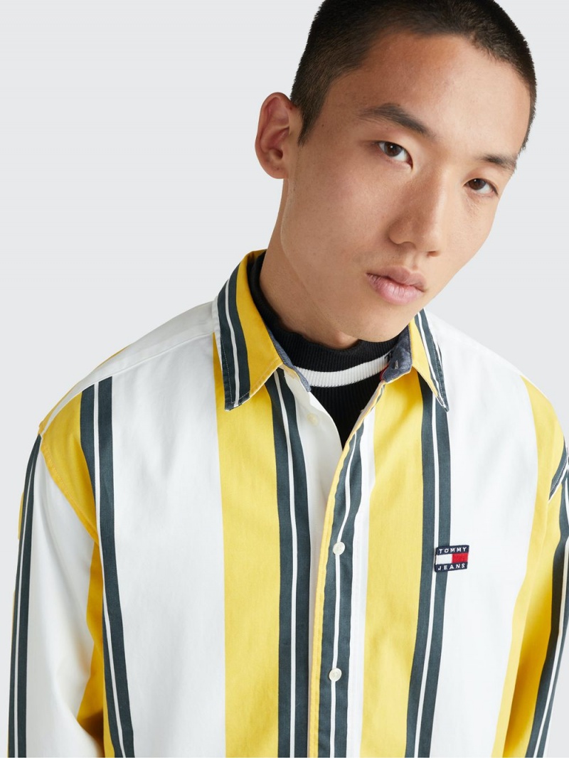 Tommy Hilfiger Stripe Oversized Fit Skjorta Herr Vita Gula | 198-DBLGVO