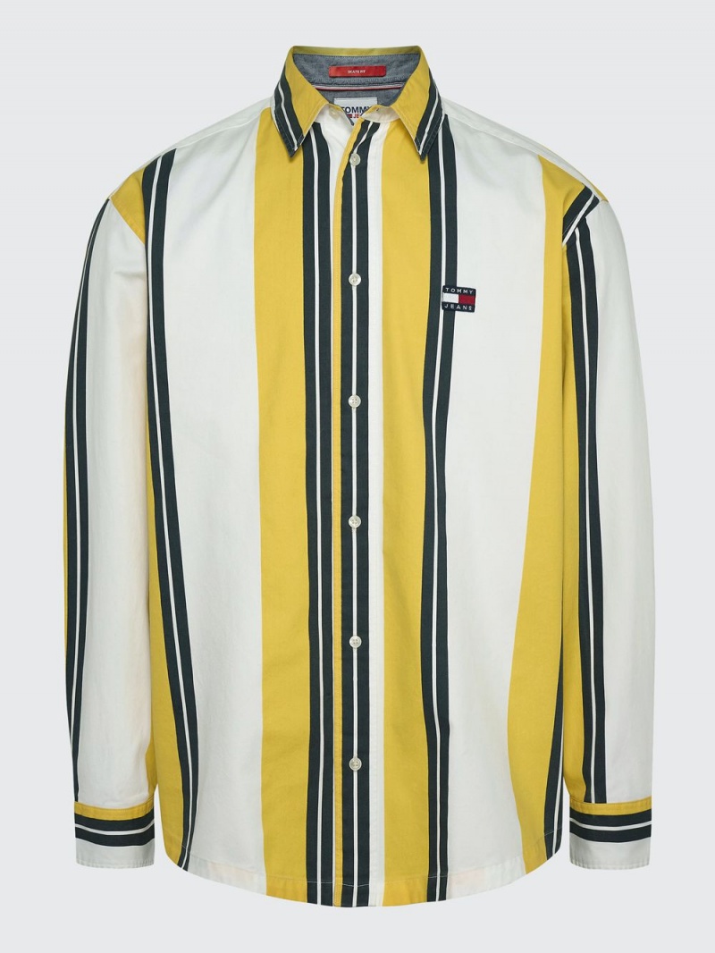 Tommy Hilfiger Stripe Oversized Fit Skjorta Herr Vita Gula | 198-DBLGVO