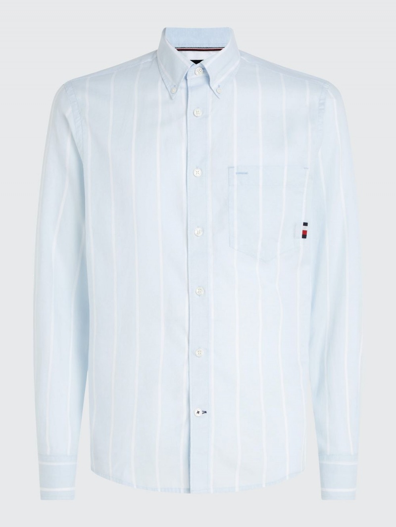 Tommy Hilfiger Stripe Regular Fit Oxford Skjorta Herr Blå | 347-QOMXBE