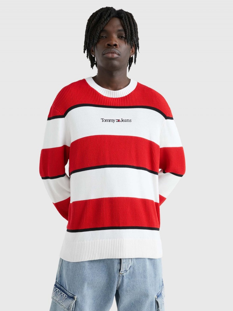 Tommy Hilfiger Stripe Relaxed Fit Jumpers Herr Vita Röda | 027-QVATZB