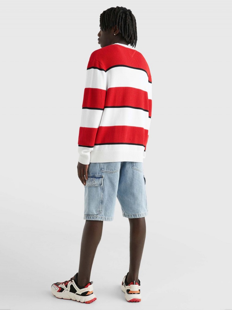 Tommy Hilfiger Stripe Relaxed Fit Jumpers Herr Vita Röda | 027-QVATZB