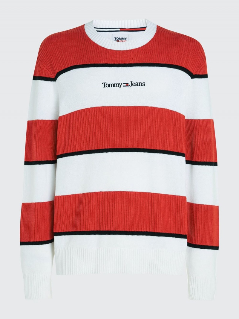 Tommy Hilfiger Stripe Relaxed Fit Jumpers Herr Vita Röda | 027-QVATZB