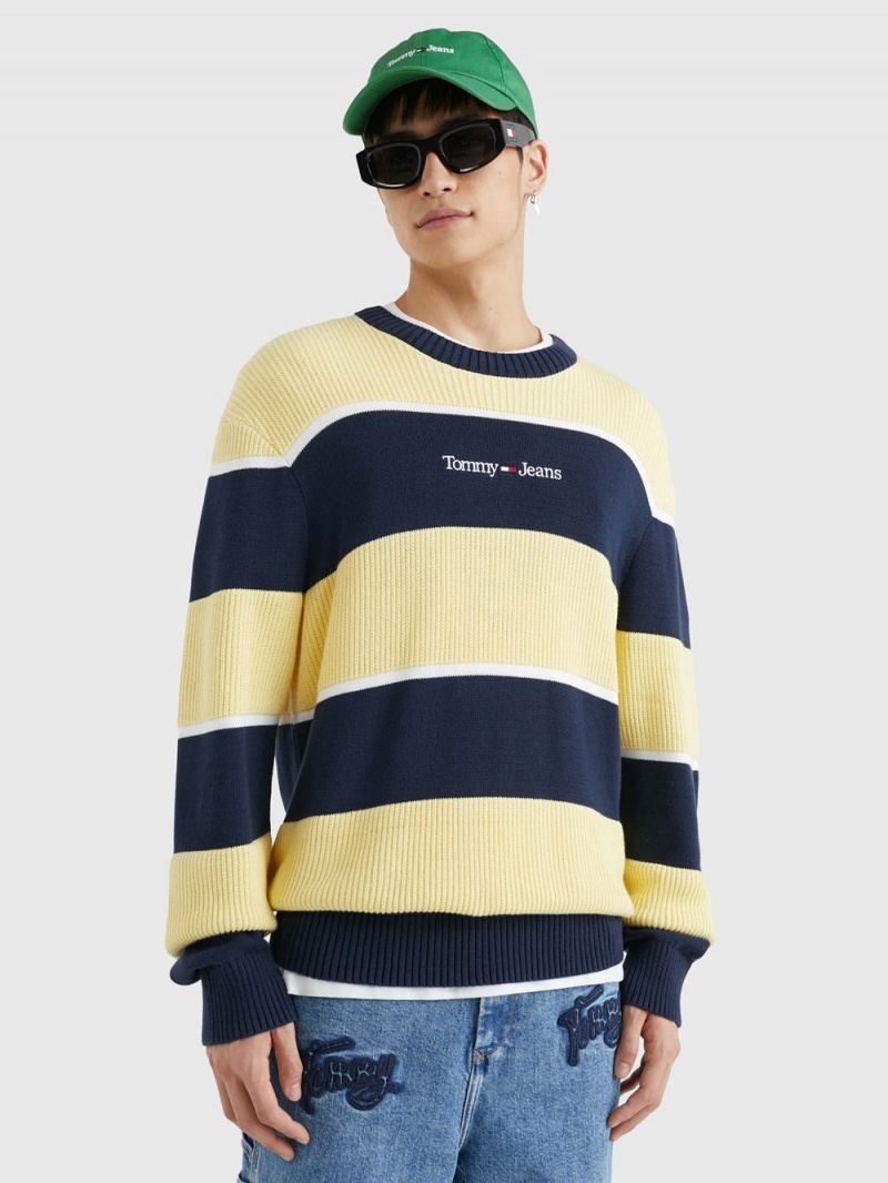 Tommy Hilfiger Stripe Relaxed Fit Jumpers Herr Marinblå Gula | 039-PESDBW