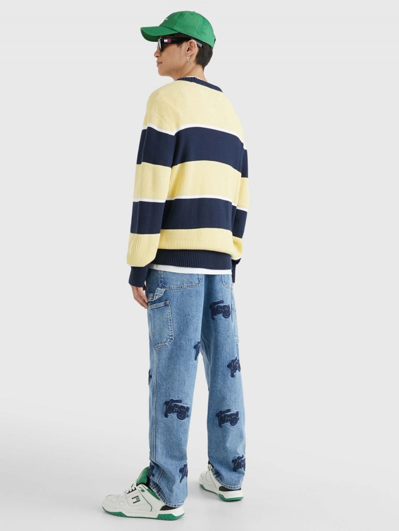 Tommy Hilfiger Stripe Relaxed Fit Jumpers Herr Marinblå Gula | 039-PESDBW