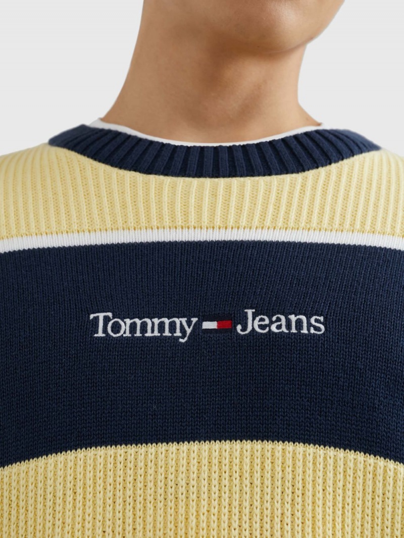 Tommy Hilfiger Stripe Relaxed Fit Jumpers Herr Marinblå Gula | 039-PESDBW