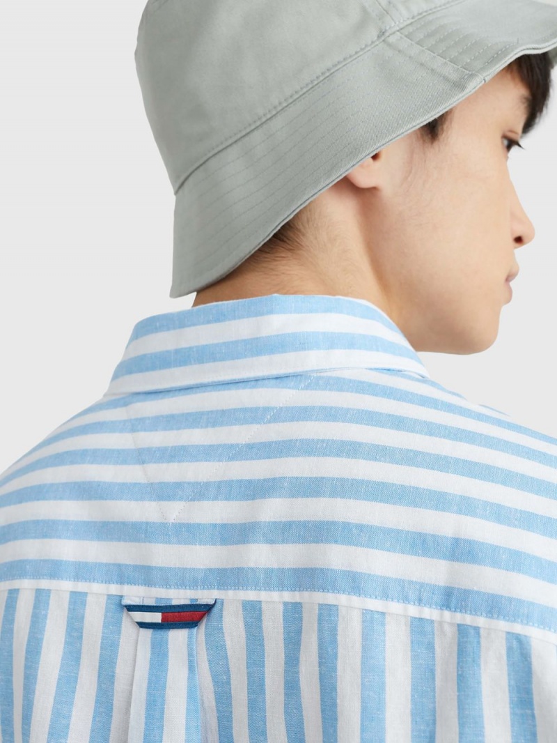 Tommy Hilfiger Stripe Relaxed Fit Korta Sleeve Skjorta Herr Blå | 683-TNAFXM