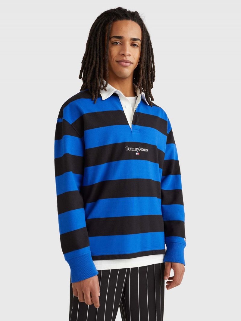 Tommy Hilfiger Stripe Relaxed Fit Rugby Skjorta Herr Svarta Blå | 437-MICAHS