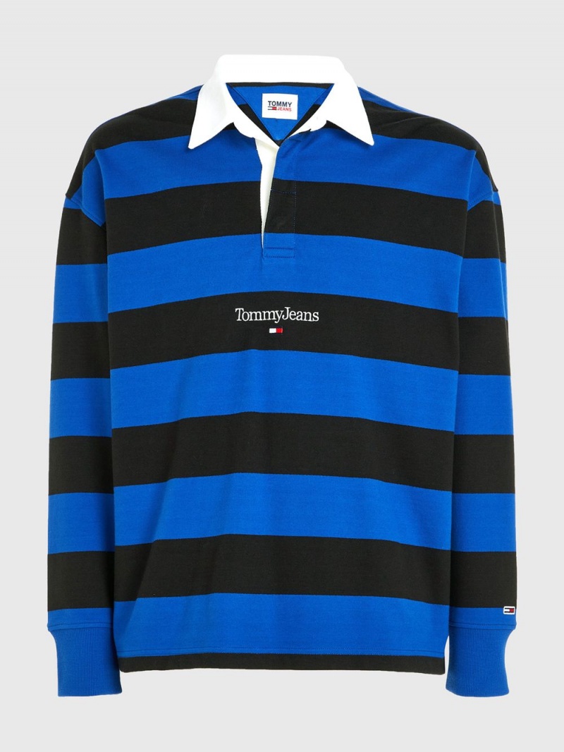 Tommy Hilfiger Stripe Relaxed Fit Rugby Skjorta Herr Svarta Blå | 437-MICAHS