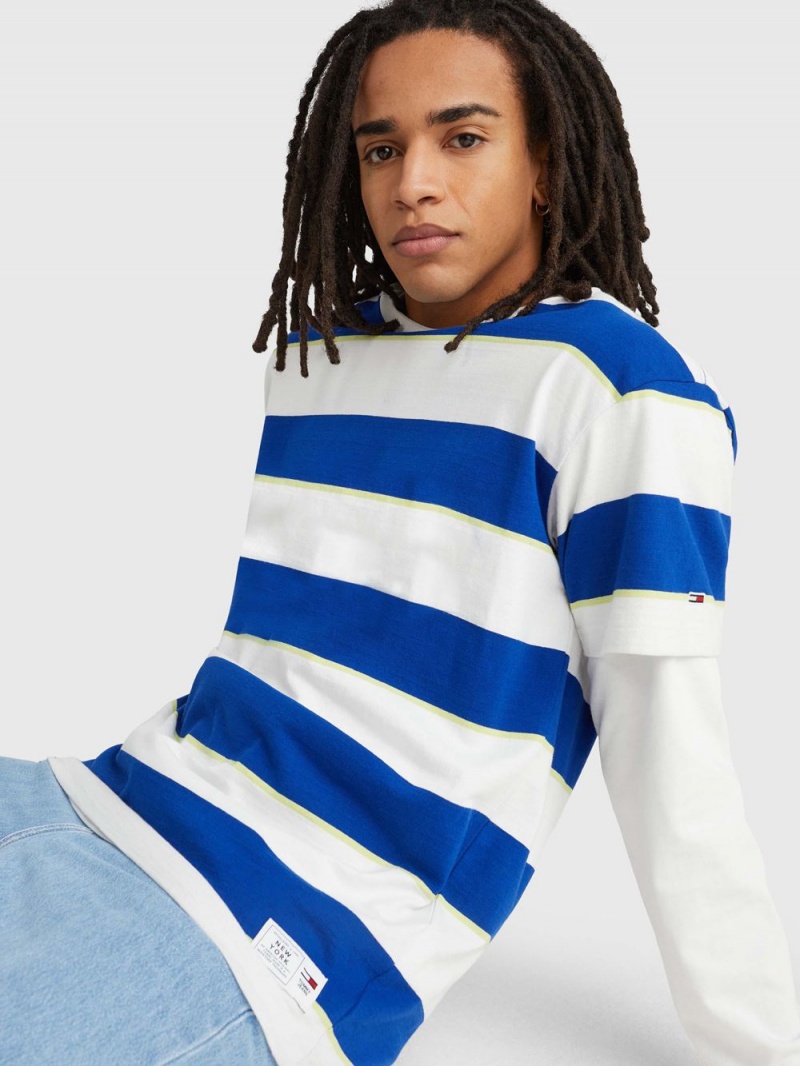 Tommy Hilfiger Stripe Relaxed Fit T-shirt Herr Blå Vita | 072-LKSVTG