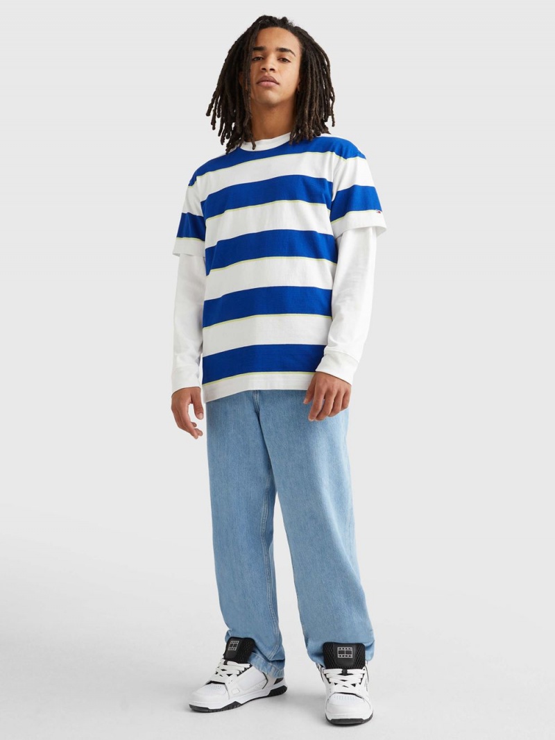 Tommy Hilfiger Stripe Relaxed Fit T-shirt Herr Blå Vita | 072-LKSVTG