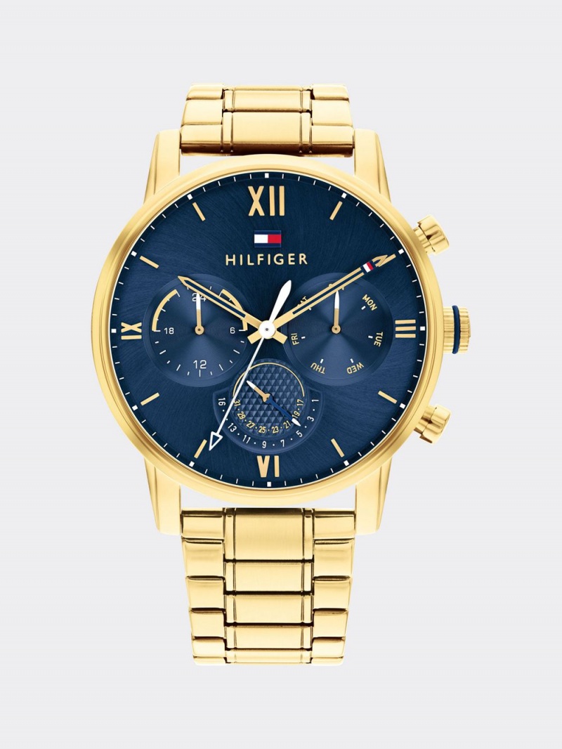 Tommy Hilfiger Sullivan Ip Gold Tone Steel Blue Dial Klocka Herr Guld | 195-QHUFCG