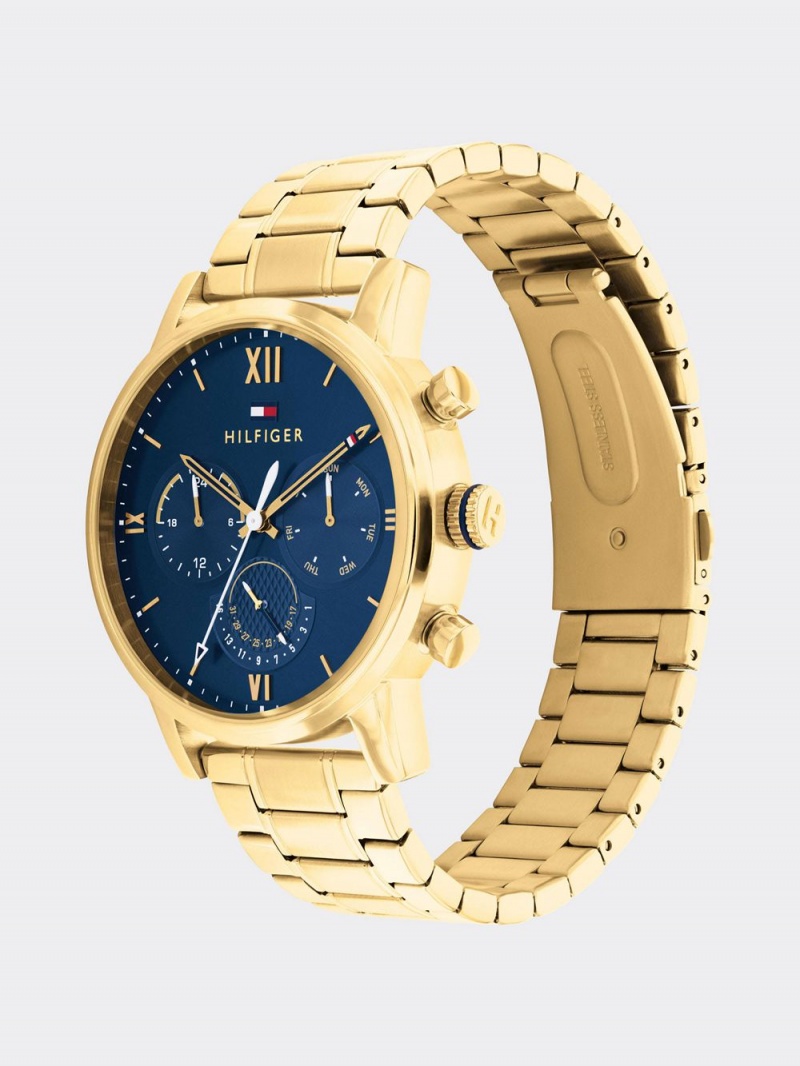 Tommy Hilfiger Sullivan Ip Gold Tone Steel Blue Dial Klocka Herr Guld | 195-QHUFCG