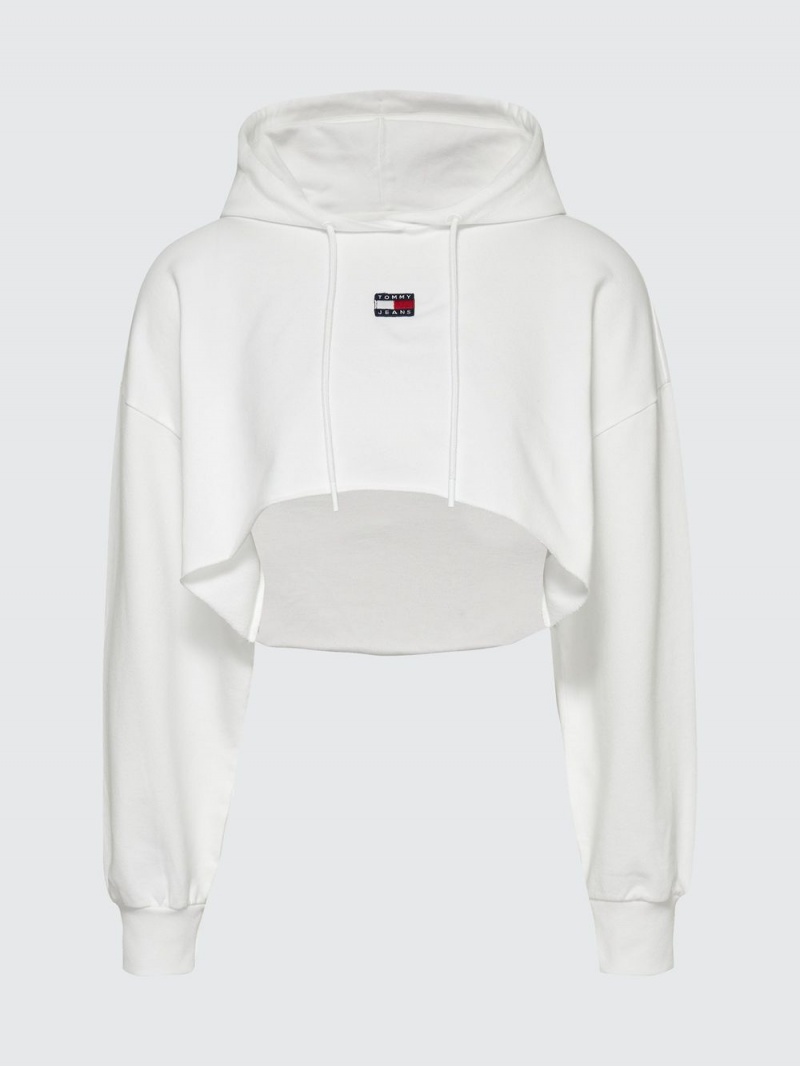 Tommy Hilfiger Super Cropped Badge Hoodie Dam Vita | 891-YCMLWK