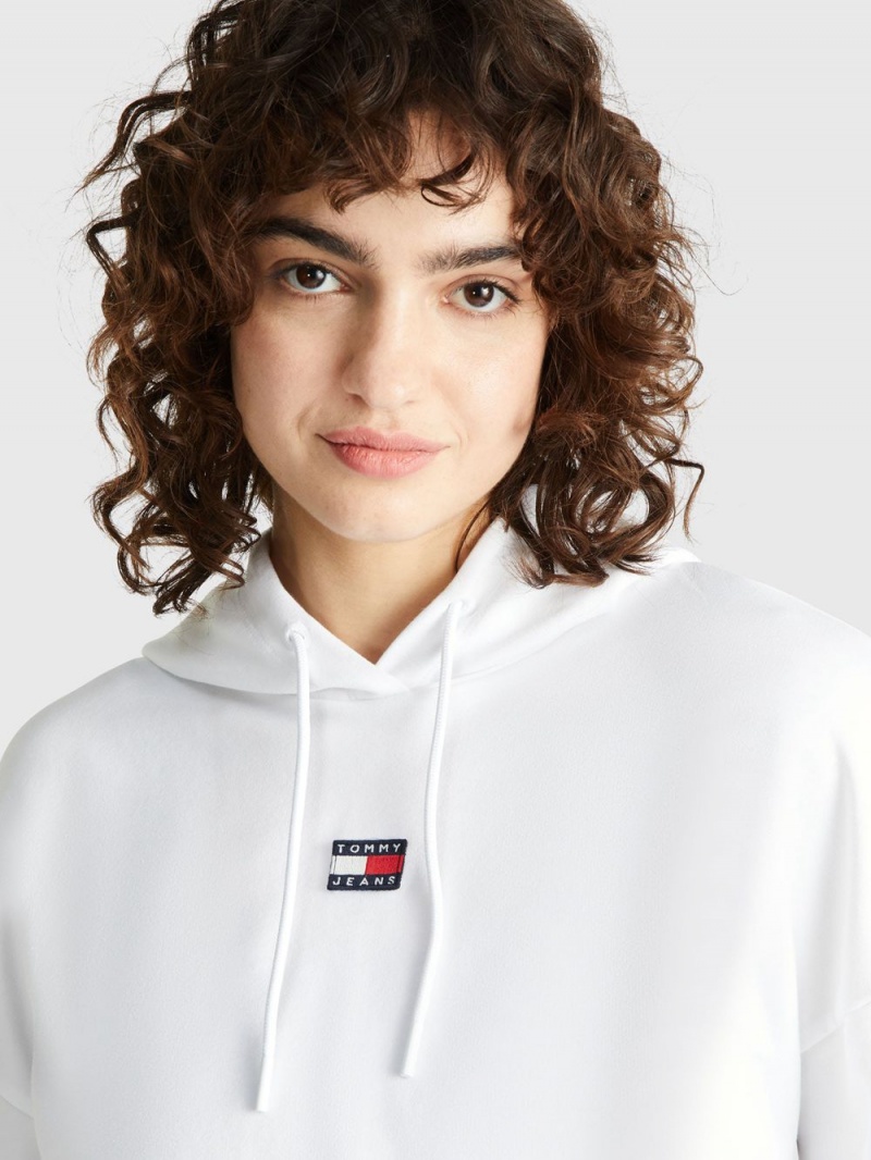 Tommy Hilfiger Super Cropped Badge Hoodie Dam Vita | 891-YCMLWK