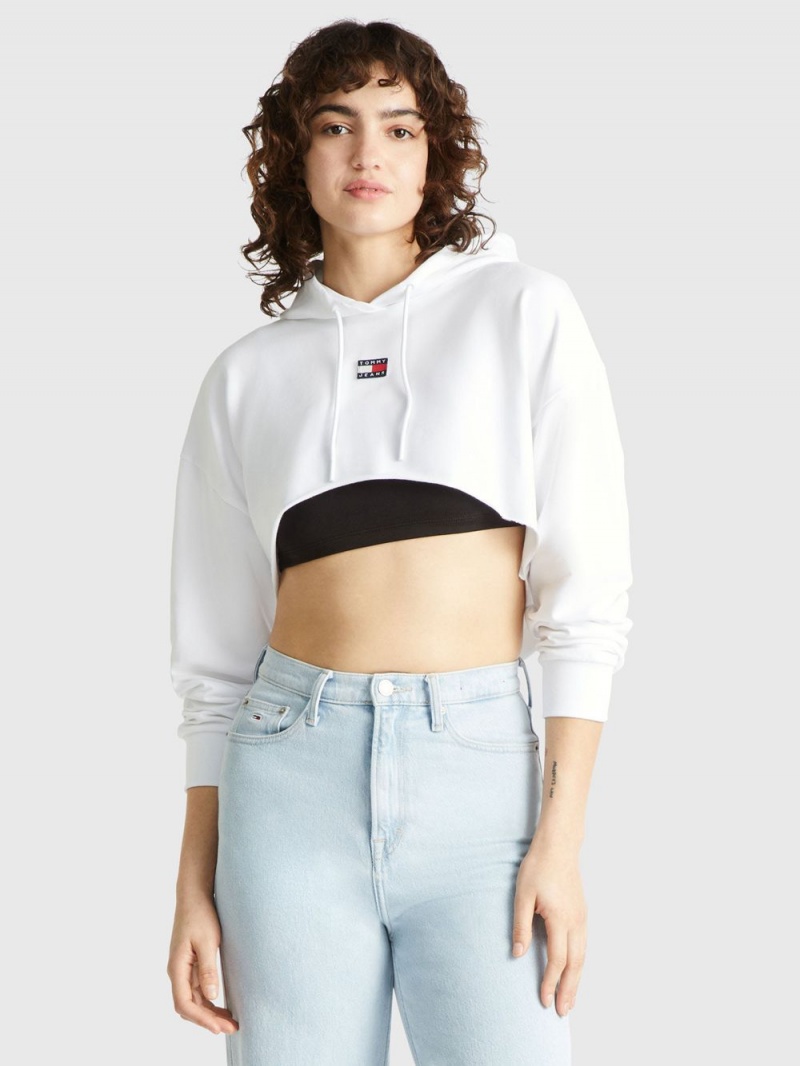 Tommy Hilfiger Super Cropped Badge Hoodie Dam Vita | 891-YCMLWK