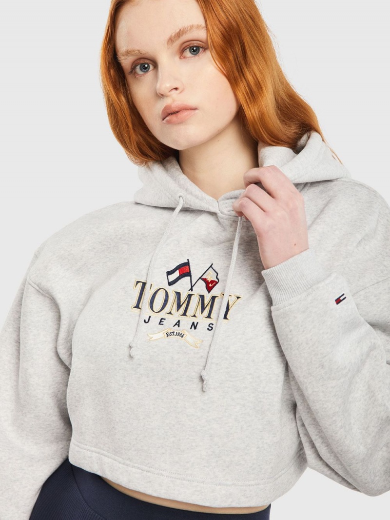 Tommy Hilfiger Super Cropped Logo Hoodie Dam Grå | 863-PAZJVL