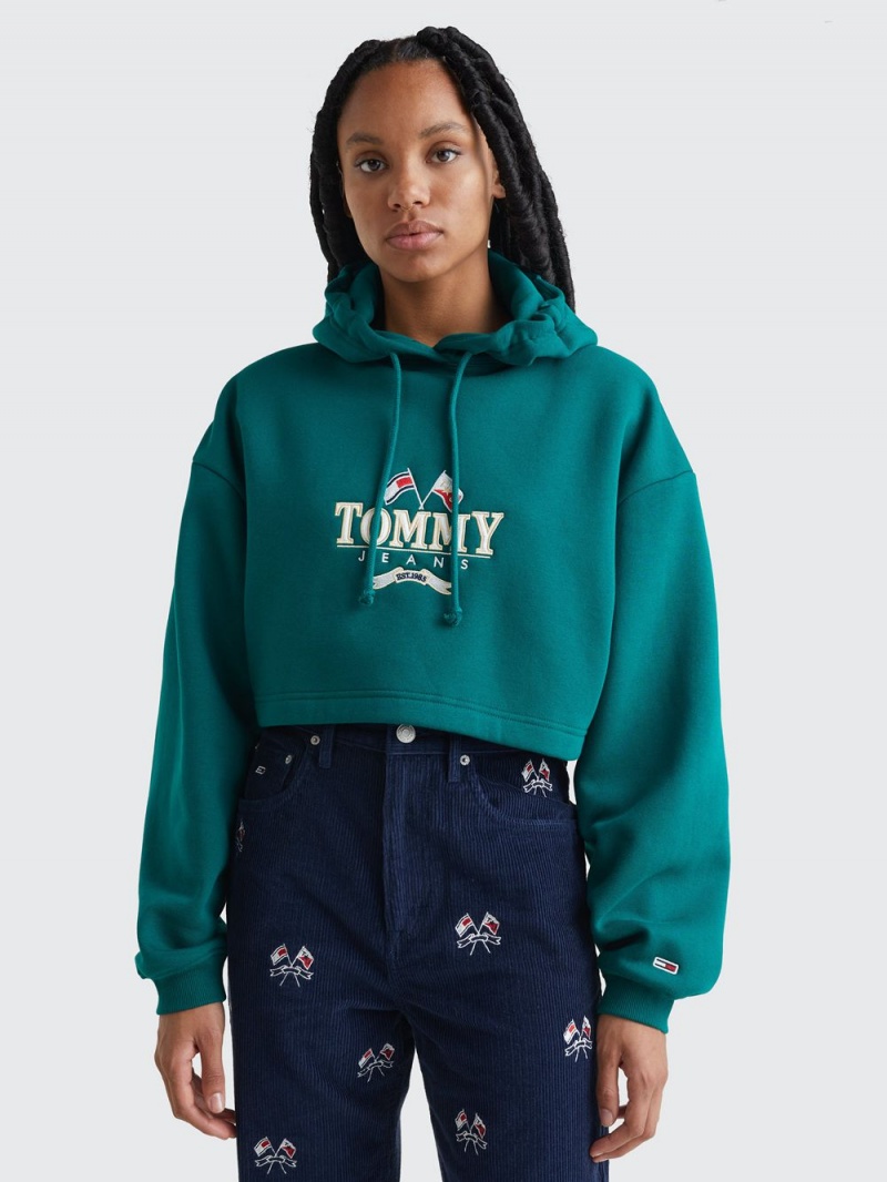 Tommy Hilfiger Super Cropped Logo Hoodie Dam Gröna | 516-GPIKQX