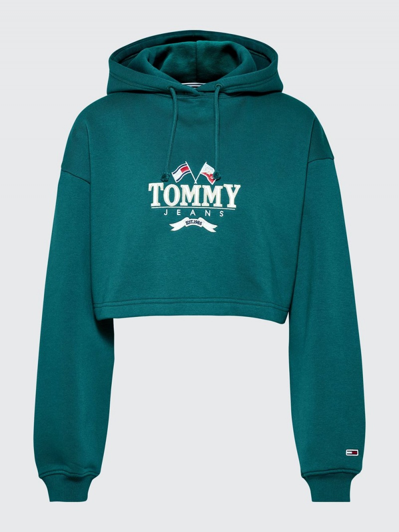 Tommy Hilfiger Super Cropped Logo Hoodie Dam Gröna | 516-GPIKQX