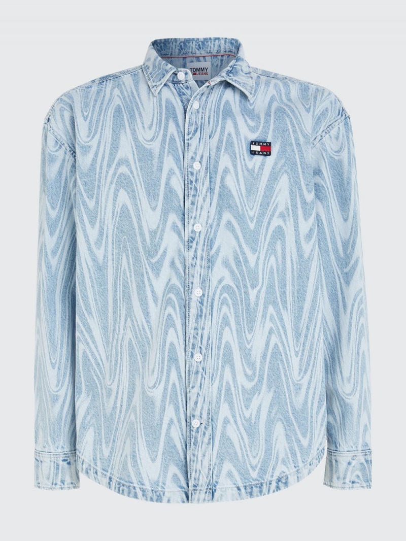 Tommy Hilfiger Swirl Print Vanliga Fit Denim Skjorta Herr Blå | 237-JQGOMH