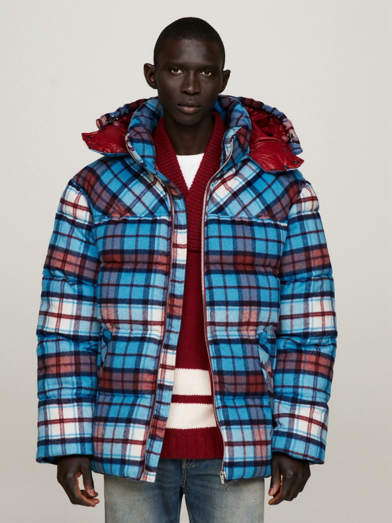 Tommy Hilfiger Tartan Check Oversized New York Puffer Jackor Herr Olika Färger | 976-RXOKWY