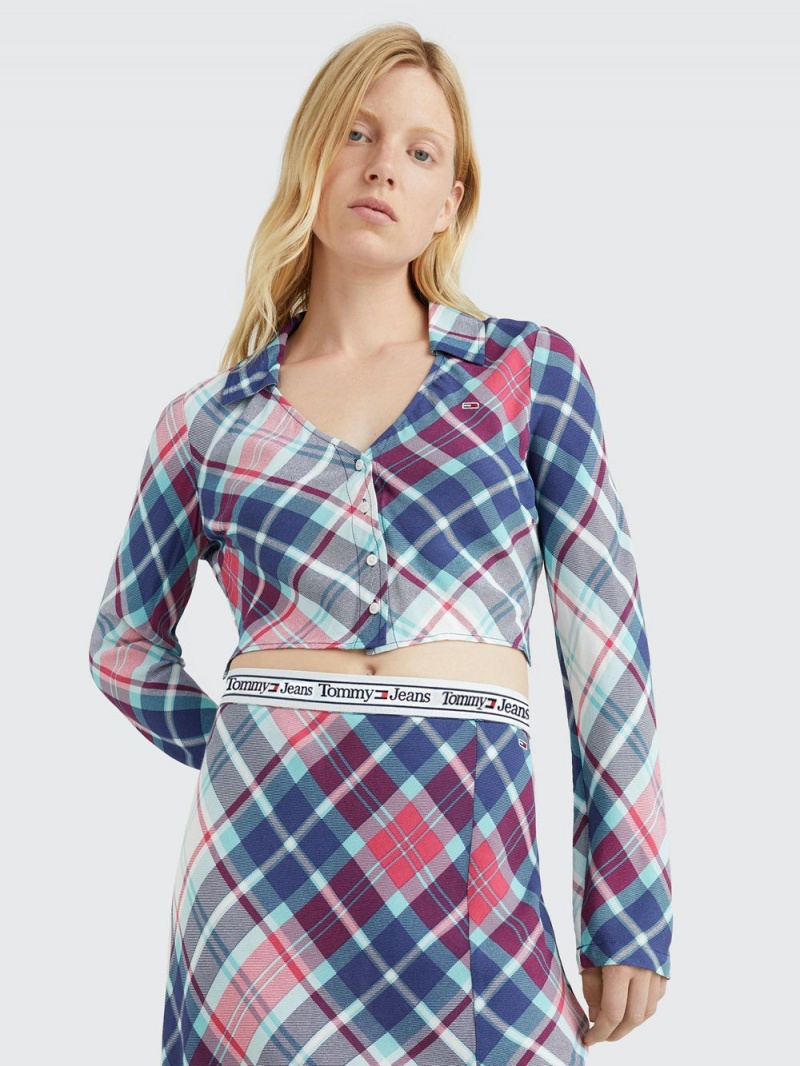 Tommy Hilfiger Tartan Cropped Skjorta Dam Olika Färger | 498-FQMEDL