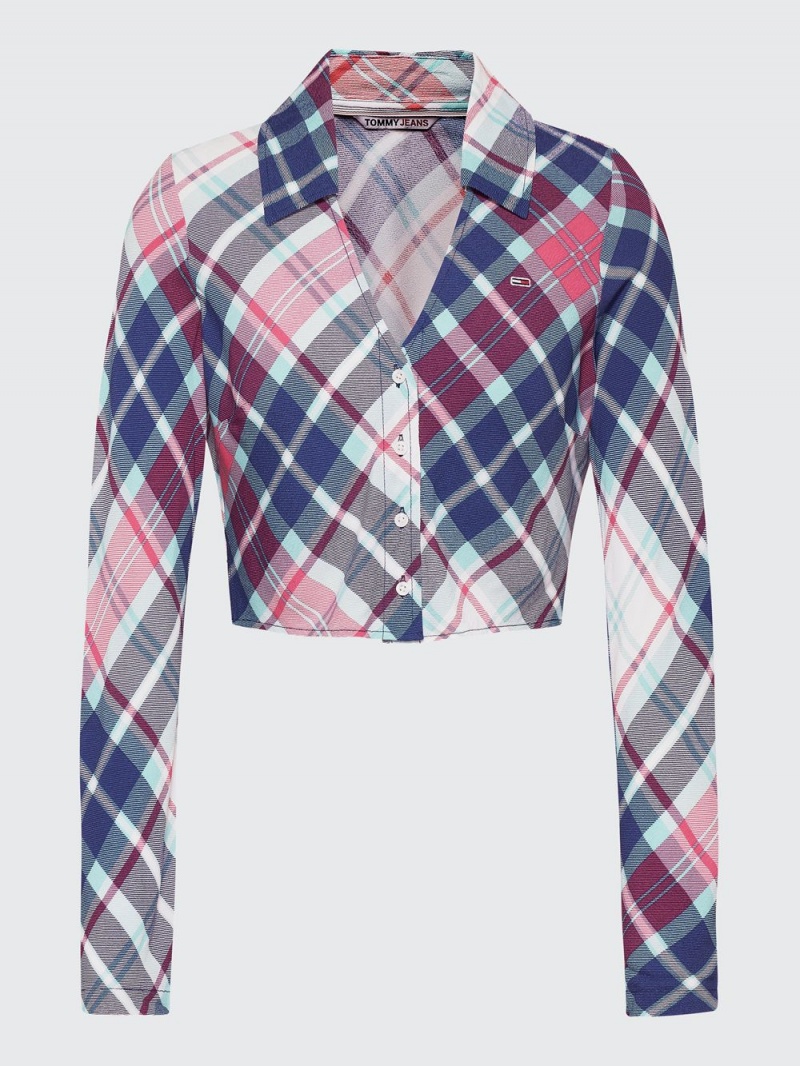 Tommy Hilfiger Tartan Cropped Skjorta Dam Olika Färger | 498-FQMEDL